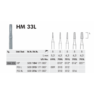 Hardmetalll kirurgifreser HM 33L FGL 5 stk 010