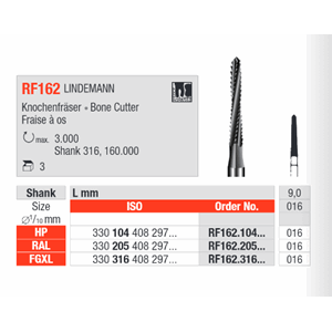 Lindemann kirurgibor stål RF 162 FGXL 3 stk 016