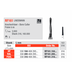 Lindemann kirurgibor stål RF 161 FGXL 3 stk 016